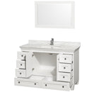 Wyndham Acclaim 48" Single Bathroom Vanity In White White Carrara Marble Countertop Undermount Square Sink and 24" Mirror WCV800048SWHCMUNSM24