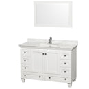 Wyndham Acclaim 48" Single Bathroom Vanity In White White Carrara Marble Countertop Undermount Square Sink And 24" Mirror WCV800048SWHCMUNSM24