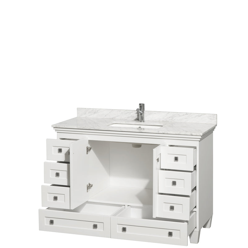 Wyndham Acclaim 48" Single Bathroom Vanity In White White Carrara Marble Countertop Undermount Square Sink and No Mirror WCV800048SWHCMUNSMXX