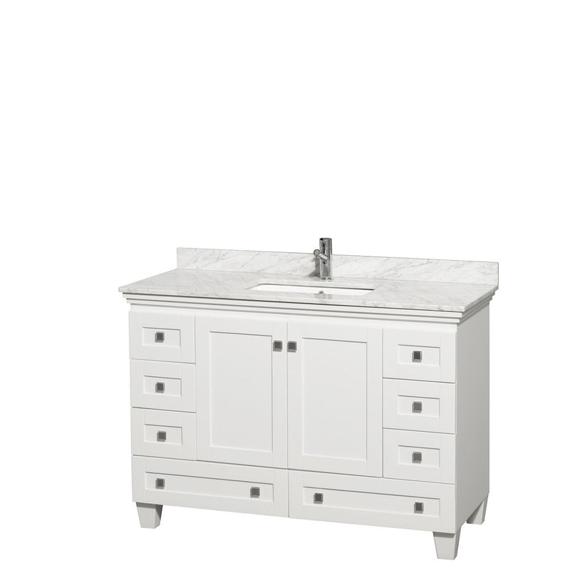 Wyndham Acclaim 48" Single Bathroom Vanity In White White Carrara Marble Countertop Undermount Square Sink And No Mirror WCV800048SWHCMUNSMXX