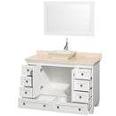 Wyndham AAA Acclaim 48" Single Bathroom Vanity In White Ivory Marble Countertop Pyra Bone Sink and 24" Mirror WCV800048SWHIVD2BM24