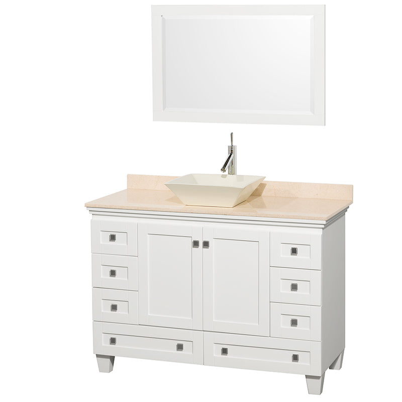 Wyndham AAA Acclaim 48" Single Bathroom Vanity In White Ivory Marble Countertop Pyra Bone Sink And 24" Mirror WCV800048SWHIVD2BM24