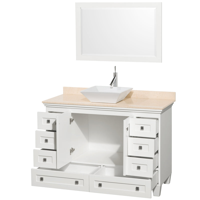 Wyndham AAA Acclaim 48" Single Bathroom Vanity In White Ivory Marble Countertop Pyra White Sink and 24" Mirror WCV800048SWHIVD2WM24