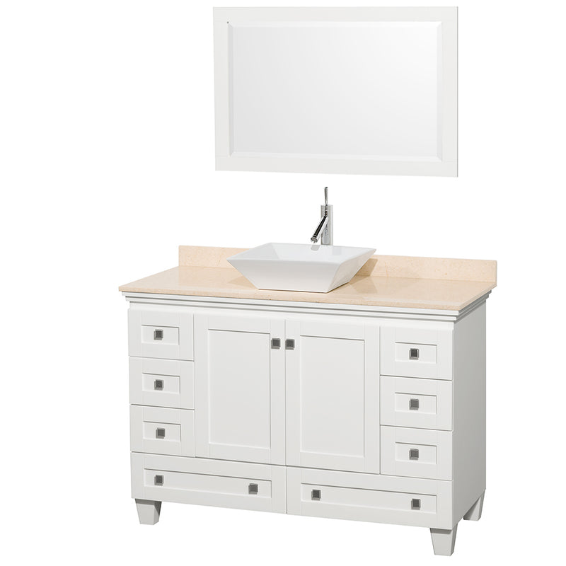 Wyndham AAA Acclaim 48" Single Bathroom Vanity In White Ivory Marble Countertop Pyra White Sink And 24" Mirror WCV800048SWHIVD2WM24