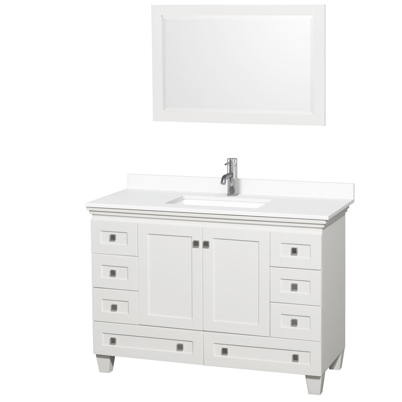 Wyndham Acclaim 48" Single Bathroom Vanity In White White Cultured Marble Countertop Undermount Square Sink And 24" Mirror WCV800048SWHWCUNSM24