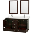 Wyndham Acclaim 60" Double Bathroom Vanity In Espresso Light-Vein Carrara Cultured Marble Countertop Undermount Square Sinks and 24" Mirrors WCV800060DESC2UNSM24