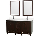 Wyndham Acclaim 60" Double Bathroom Vanity In Espresso Light-Vein Carrara Cultured Marble Countertop Undermount Square Sinks And 24" Mirrors WCV800060DESC2UNSM24