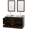 Wyndham Acclaim 60" Double Bathroom Vanity In Espresso White Carrara Marble Countertop Pyra Bone Sinks and 24" Mirrors WCV800060DESCMD2BM24