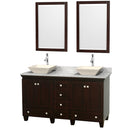 Wyndham Acclaim 60" Double Bathroom Vanity In Espresso White Carrara Marble Countertop Pyra Bone Sinks And 24" Mirrors WCV800060DESCMD2BM24