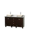 Wyndham Acclaim 60" Double Bathroom Vanity In Espresso White Carrara Marble Countertop Pyra Bone Sinks And No Mirrors WCV800060DESCMD2BMXX