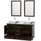 Wyndham Acclaim 60" Double Bathroom Vanity In Espresso White Carrara Marble Countertop Pyra White Sinks and 24" Mirrors WCV800060DESCMD2WM24