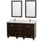 Wyndham Acclaim 60" Double Bathroom Vanity In Espresso White Carrara Marble Countertop Undermount Square Sinks And 24" Mirrors WCV800060DESCMUNSM24