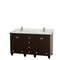 Wyndham Acclaim 60" Double Bathroom Vanity In Espresso White Carrara Marble Countertop Undermount Square Sinks And No Mirrors WCV800060DESCMUNSMXX