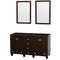 Wyndham Acclaim 60" Double Bathroom Vanity In Espresso No Countertop No Sinks And 24" Mirrors WCV800060DESCXSXXM24