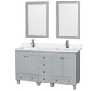 Wyndham Acclaim 60" Double Bathroom Vanity In Oyster Gray Light-Vein Carrara Cultured Marble Countertop Undermount Square Sinks And 24" Mirrors WCV800060DOYC2UNSM24