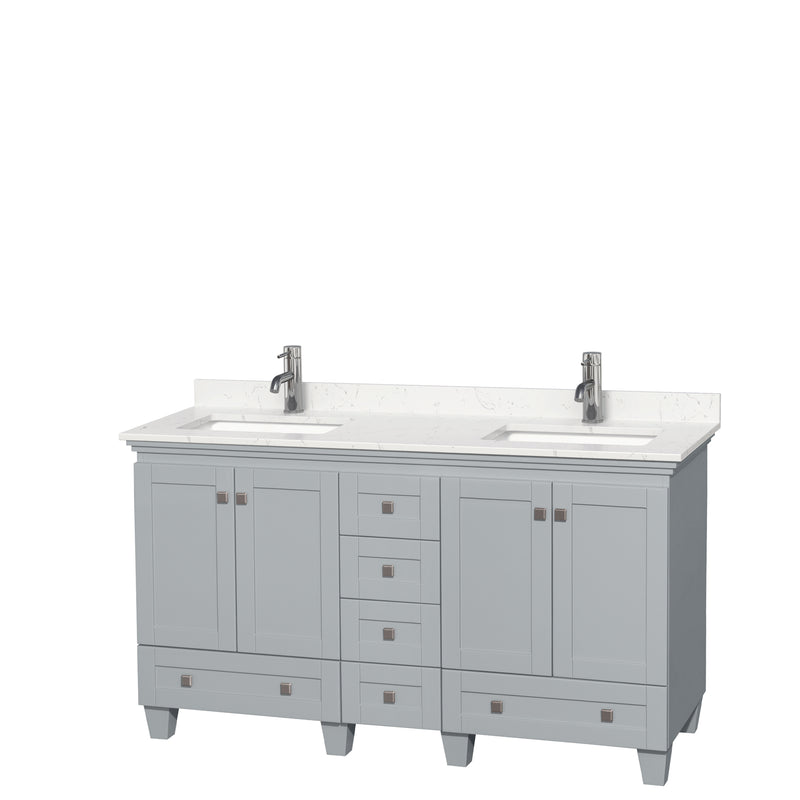 Wyndham Acclaim 60" Double Bathroom Vanity In Oyster Gray Light-Vein Carrara Cultured Marble Countertop Undermount Square Sinks And No Mirrors WCV800060DOYC2UNSMXX