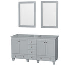 Wyndham Acclaim 60" Double Bathroom Vanity In Oyster Gray No Countertop No Sink And 24" Mirrors WCV800060DOYCXSXXM24