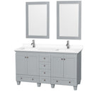 Wyndham Acclaim 60" Double Bathroom Vanity In Oyster Gray White Cultured Marble Countertop Undermount Square Sinks And 24" Mirrors WCV800060DOYWCUNSM24