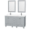 Wyndham Acclaim 60" Double Bathroom Vanity In Oyster Gray White Cultured Marble Countertop Undermount Square Sinks And 24" Mirrors WCV800060DOYWCUNSM24