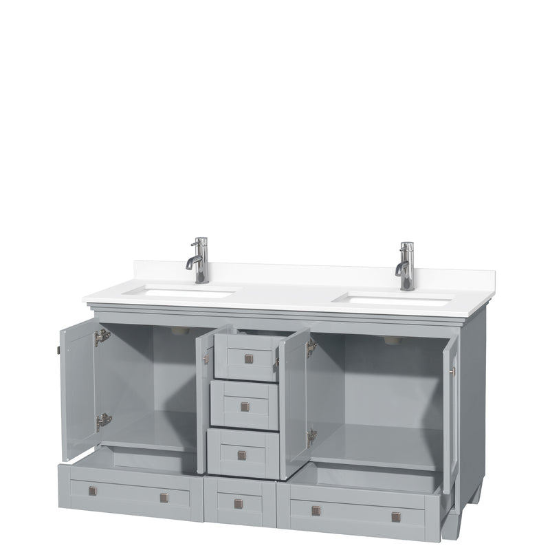 Wyndham Acclaim 60" Double Bathroom Vanity In Oyster Gray White Cultured Marble Countertop Undermount Square Sinks and No Mirrors WCV800060DOYWCUNSMXX