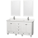 Wyndham Acclaim 60" Double Bathroom Vanity In White Light-Vein Carrara Cultured Marble Countertop Undermount Square Sinks And 24" Mirrors WCV800060DWHC2UNSM24