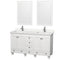 Wyndham Acclaim 60" Double Bathroom Vanity In White Light-Vein Carrara Cultured Marble Countertop Undermount Square Sinks And 24" Mirrors WCV800060DWHC2UNSM24