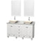 Wyndham Acclaim 60" Double Bathroom Vanity In White White Carrara Marble Countertop Pyra Bone Sinks And 24" Mirrors WCV800060DWHCMD2BM24