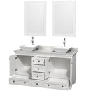 Wyndham Acclaim 60" Double Bathroom Vanity In White White Carrara Marble Countertop Pyra White Sinks and 24" Mirrors WCV800060DWHCMD2WM24