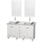 Wyndham Acclaim 60" Double Bathroom Vanity In White White Carrara Marble Countertop Pyra White Sinks And 24" Mirrors WCV800060DWHCMD2WM24