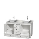 Wyndham Acclaim 60" Double Bathroom Vanity In White White Carrara Marble Countertop Pyra White Sinks and No Mirrors WCV800060DWHCMD2WMXX