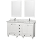 Wyndham Acclaim 60" Double Bathroom Vanity In White White Carrara Marble Countertop Undermount Square Sinks And 24" Mirrors WCV800060DWHCMUNSM24