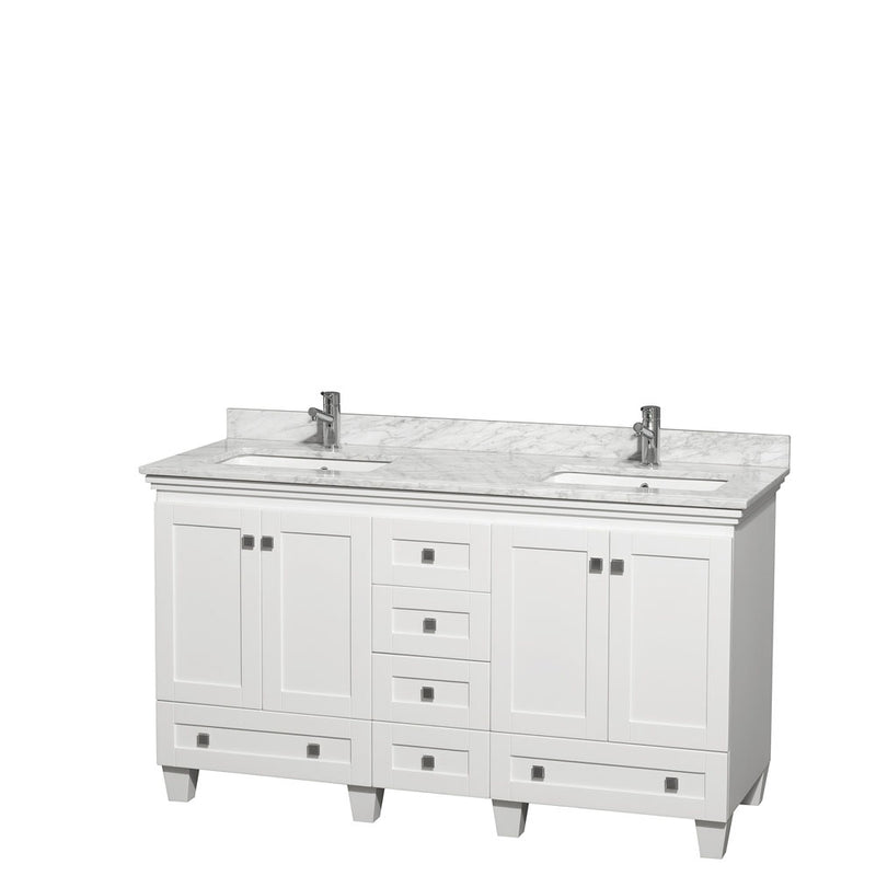 Wyndham Acclaim 60" Double Bathroom Vanity In White White Carrara Marble Countertop Undermount Square Sinks And No Mirrors WCV800060DWHCMUNSMXX