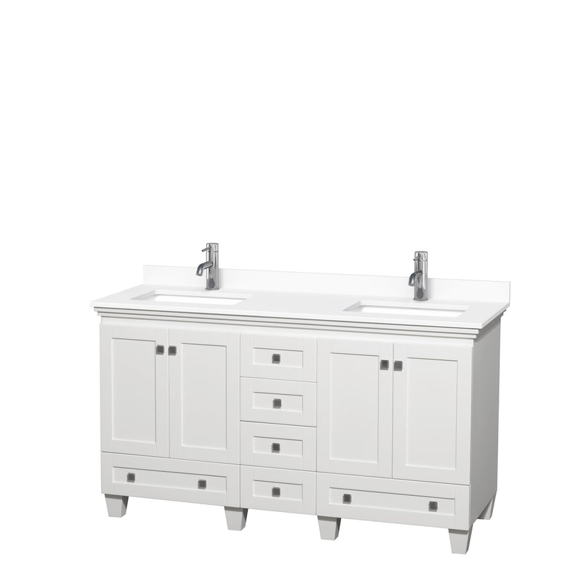 Wyndham Acclaim 60" Double Bathroom Vanity In White White Cultured Marble Countertop Undermount Square Sinks And No Mirrors WCV800060DWHWCUNSMXX