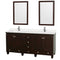 Wyndham Acclaim 72" Double Bathroom Vanity In Espresso Light-Vein Carrara Cultured Marble Countertop Undermount Square Sinks And 24" Mirrors WCV800072DESC2UNSM24