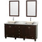 Wyndham Acclaim 72" Double Bathroom Vanity In Espresso White Carrara Marble Countertop Pyra Bone Sinks And 24" Mirrors WCV800072DESCMD2BM24