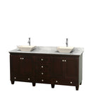 Wyndham Acclaim 72" Double Bathroom Vanity In Espresso White Carrara Marble Countertop Pyra Bone Sinks And No Mirrors WCV800072DESCMD2BMXX