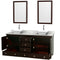 Wyndham Acclaim 72" Double Bathroom Vanity In Espresso White Carrara Marble Countertop Pyra White Sinks and 24" Mirrors WCV800072DESCMD2WM24