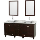 Wyndham Acclaim 72" Double Bathroom Vanity In Espresso White Carrara Marble Countertop Pyra White Sinks And 24" Mirrors WCV800072DESCMD2WM24