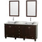 Wyndham Acclaim 72" Double Bathroom Vanity In Espresso White Carrara Marble Countertop Pyra White Sinks And 24" Mirrors WCV800072DESCMD2WM24