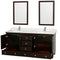 Wyndham Acclaim 72" Double Bathroom Vanity In Espresso White Carrara Marble Countertop Undermount Square Sinks and 24" Mirrors WCV800072DESCMUNSM24