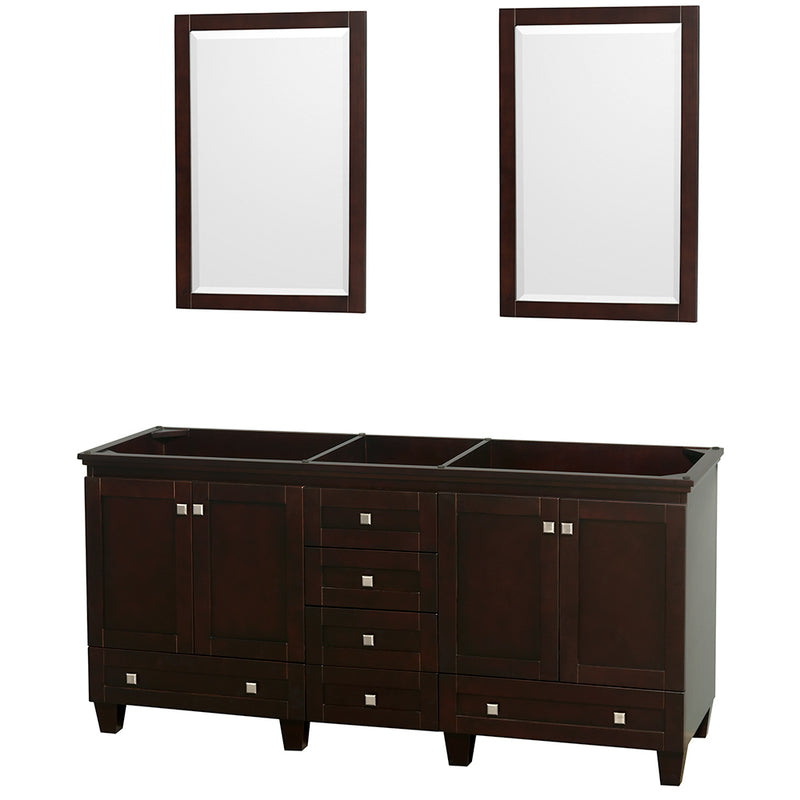 Wyndham Acclaim 72" Double Bathroom Vanity In Espresso No Countertop No Sinks And 24" Mirrors WCV800072DESCXSXXM24