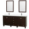 Wyndham Acclaim 72" Double Bathroom Vanity In Espresso White Cultured Marble Countertop Undermount Square Sinks And 24" Mirrors WCV800072DESWCUNSM24