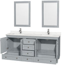 Wyndham Acclaim 72" Double Bathroom Vanity In Oyster Gray Light-Vein Carrara Cultured Marble Countertop Undermount Square Sinks and 24" Mirrors WCV800072DOYC2UNSM24