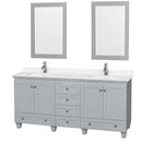 Wyndham Acclaim 72" Double Bathroom Vanity In Oyster Gray Light-Vein Carrara Cultured Marble Countertop Undermount Square Sinks And 24" Mirrors WCV800072DOYC2UNSM24