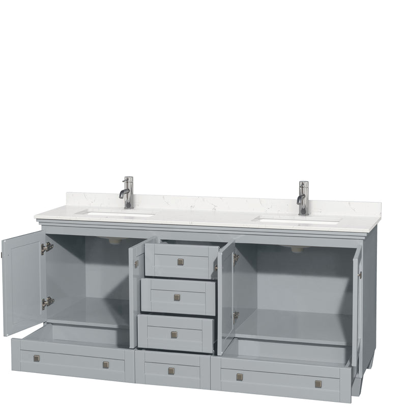 Wyndham Acclaim 72" Double Bathroom Vanity In Oyster Gray Light-Vein Carrara Cultured Marble Countertop Undermount Square Sinks and No Mirrors WCV800072DOYC2UNSMXX