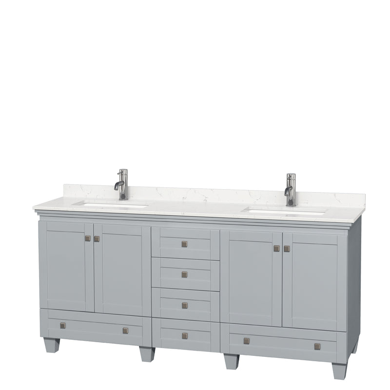 Wyndham Acclaim 72" Double Bathroom Vanity In Oyster Gray Light-Vein Carrara Cultured Marble Countertop Undermount Square Sinks And No Mirrors WCV800072DOYC2UNSMXX