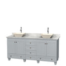 Wyndham Acclaim 72" Double Bathroom Vanity In Oyster Gray White Carrara Marble Countertop Pyra Bone Porcelain Sinks And No Mirrors WCV800072DOYCMD2BMXX