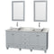 Wyndham Acclaim 72" Double Bathroom Vanity In Oyster Gray White Carrara Marble Countertop Pyra White Porcelain Sinks And 24" Mirrors WCV800072DOYCMD2WM24