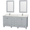 Wyndham Acclaim 72" Double Bathroom Vanity In Oyster Gray White Carrara Marble Countertop Undermount Square Sinks And 24" Mirrors WCV800072DOYCMUNSM24