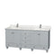 Wyndham Acclaim 72" Double Bathroom Vanity In Oyster Gray White Carrara Marble Countertop Undermount Square Sinks And No Mirror WCV800072DOYCMUNSMXX